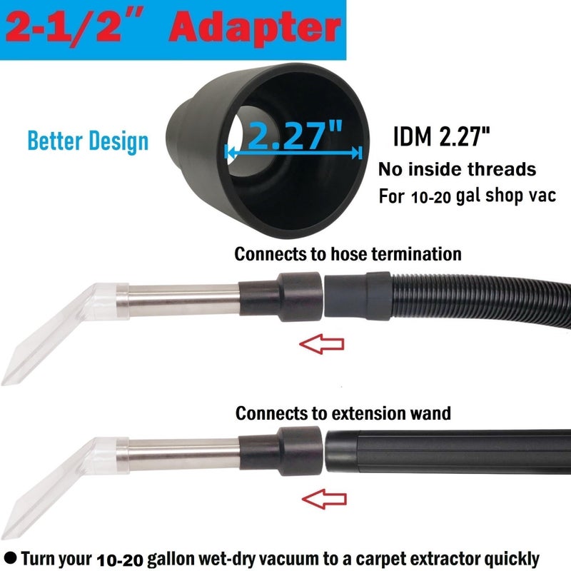 RosyOcean Universal Compatible with All Shop Vacs Extractor Attachment with 2-1/2"" & 1-7/8"" & 1-1/4"" Three Adapters Auto Detailing Vacuum Head Extraction Accessories for Upholstery & Carpet Cleaning - Image 3